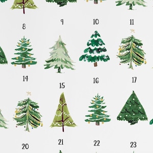 Calendrier de l'Avent imprimable, impression du compte à rebours de Noël, calendrier de l'avent de l'arbre de Noël à l'aquarelle, décor de Noël, décor de vacances, PDF image 6