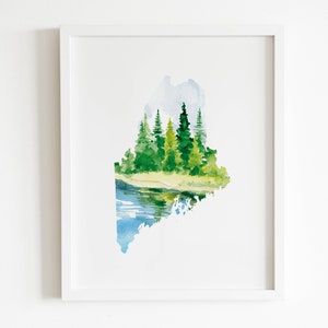 Maine art printable, bedroom decor, watercolor print, wedding gift, engagement gift, housewarming gift, birthday gift, Maine state art