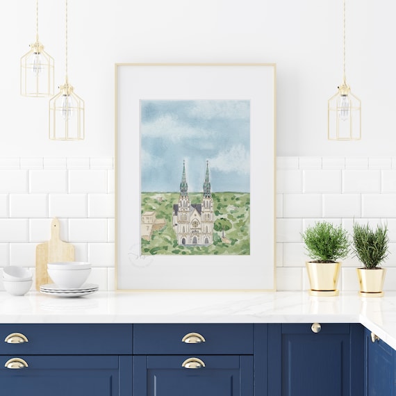 Savannah cathedral watercolor art print, St John the Baptist painting, wedding venue keepsake, historic church illustration, travel gift