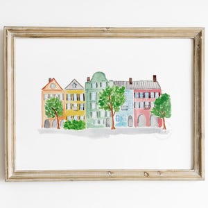 Rainbow Row watercolor wall art, Charleston art print, Charleston South Carolina watercolor painting, PRINTABLE wall art, housewarming gift