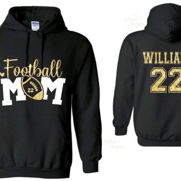 Football Mom Hoodie, Glitter Football Mom Hoodie, Football Mom Gear,Custom Football Mom Hoodie, Glitter and Non Glitter Colors Available