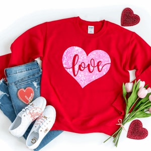 FashionHere Flower Print Valentines Day Heart Sweatshirt, Valentines Day Sweatshirt, Heart Sweatshirt for Valentines Day