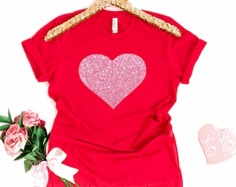 Glitter Heart Shirt, Heart Valentine's Shirt,Valentine's Day Shirt,Women's Valentine's Day Shirt, Teacher Valentine's Day Shirt, Heart Shirt