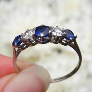 Art Deco Diamond & Sapphire 5 Stone Engagement Ring, old cut diamonds, platinum, one of a kind, complimentary resize, Appraisal Included!
