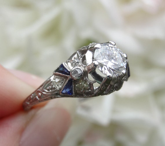 Art Deco Euro Cut Diamond Platinum Engagement Ring With Etsy