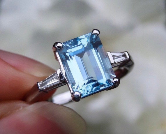 Aquamarine & Baguette Engagement Ring.