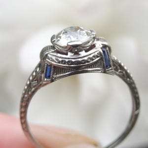 Edwardian Old European Cut Diamond, Platinum Engagement Ring, with Sapphire accent stones - Appraisal included!