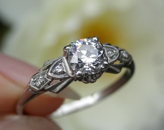 Art Deco Wedding Set, in Platinum With Old Cut Diamonds Appraisal Included Etsy