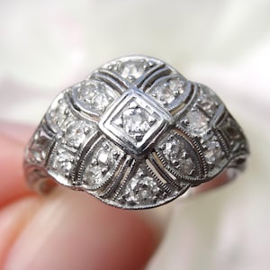 Gorgeous Art Deco Old Cut Diamond Cocktail / Bombe Ring in Platinum - appraisal included!