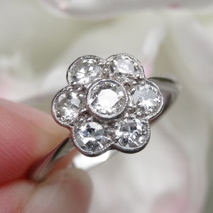 Antique Daisy Ring in highest quality 18 gold & platinum, old cut diamonds, sustainable, free resize and postage, Appraisal Included!