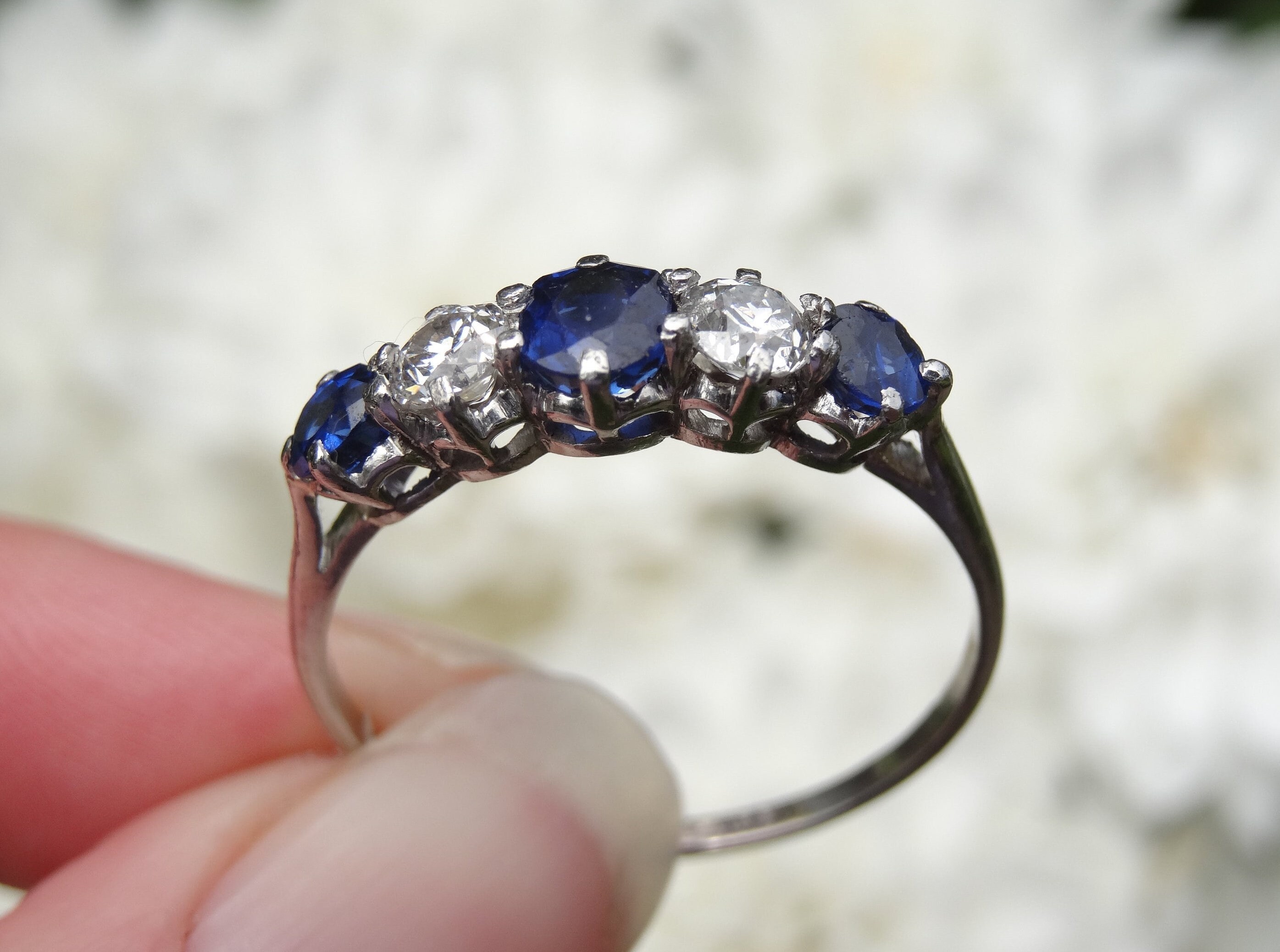 Art Deco Diamond Sapphire 5 Stone Engagement Ring Old Cut Diamonds Platinum One of a Kind Complimentary Resize Appraisal Included Etsy Canada
