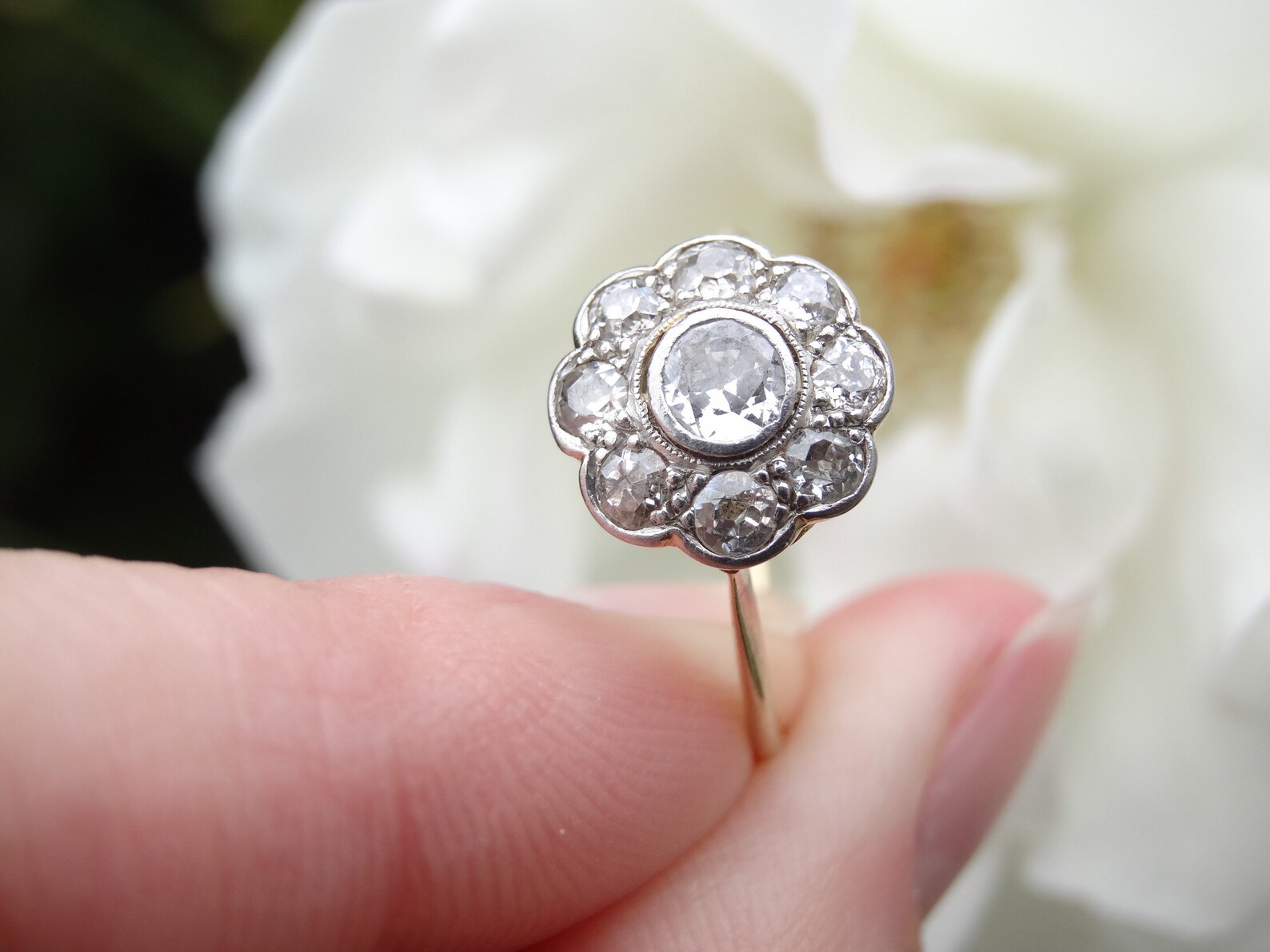 Antique Old Cut Diamond Daisy Ring Appraisal included Etsy