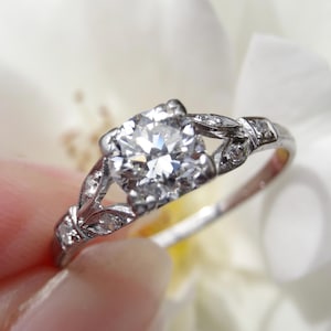 Art Deco 0.85ct Old Cut Diamond and Platinum iridium Engagement Ring, appraisal included, size M with complimentary resize