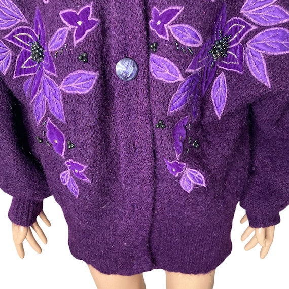 Vintage 70s Wool Cardigan Sweater Womens Large Pu… - image 7