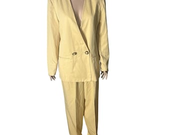 Vintage Chad Stevens Yellow Suit Set Womens 12 Blazer Jacket Pants 2 Piece