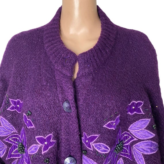 Vintage 70s Wool Cardigan Sweater Womens Large Pu… - image 6