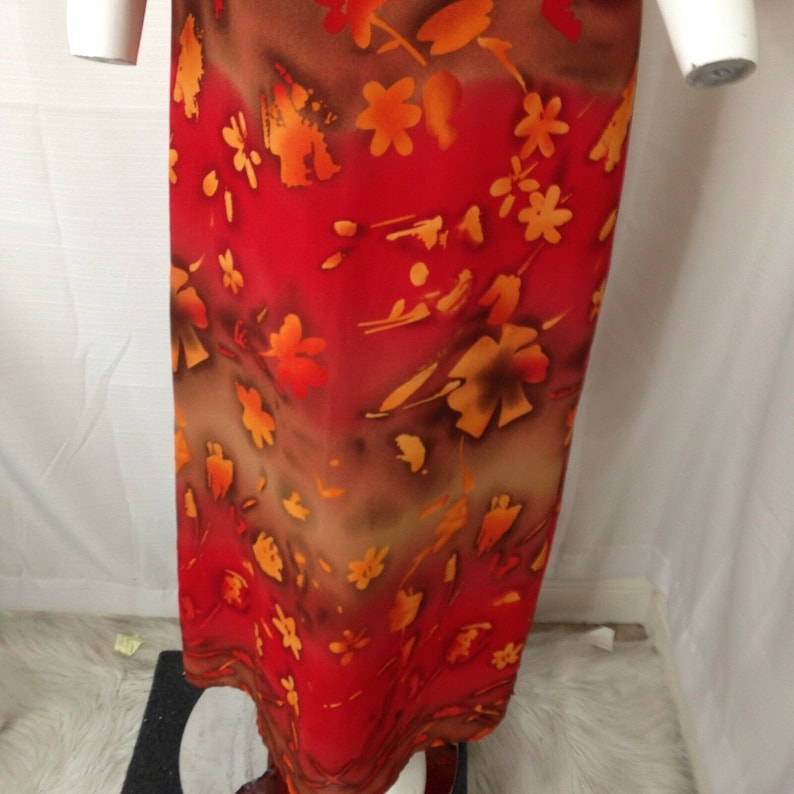 Vintage Esmeralda Fashions Womens Reddish Orange Floral Maxi Sun Dress Large