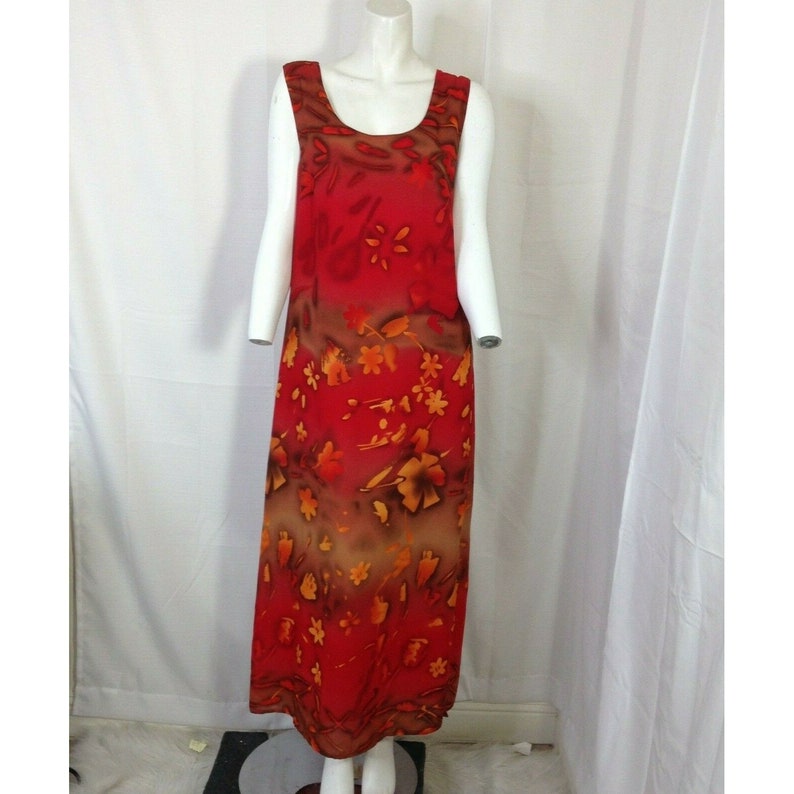 Vintage Esmeralda Fashions Womens Reddish Orange Floral Maxi Sun Dress Large