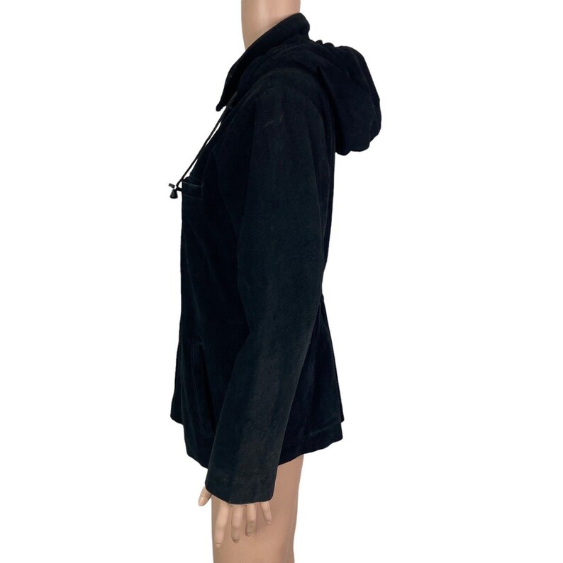 Vintage Maxima Wilsons Leather Suede Overcoat WoMen's Medium Black Hooded image 9