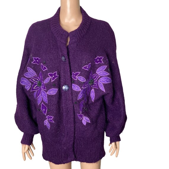 Vintage 70s Wool Cardigan Sweater Womens Large Pu… - image 10
