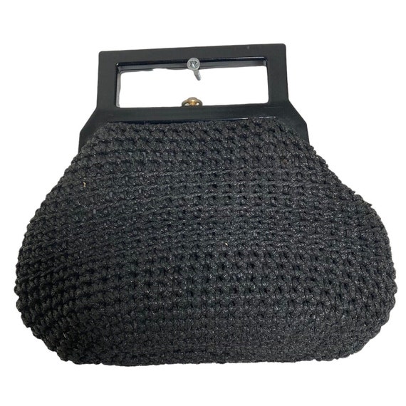 Vintage Purse Handbag Black Knit Crochet Womens B… - image 1