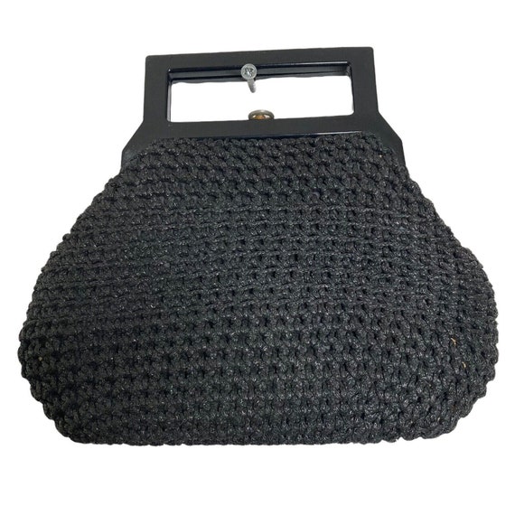 Vintage Purse Handbag Black Knit Crochet Womens B… - image 5