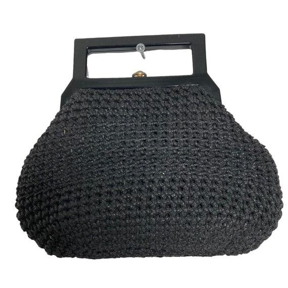 Vintage Purse Handbag Black Knit Crochet Womens B… - image 4