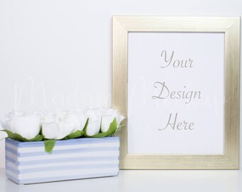 Download Free Gold Frame Mockup, Styled Portrait Mockup, Pretty Frame Mockup, Styled Stock Photography, Feminine Mockup, Styled Wall Decor. PSD Template