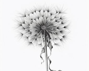 Whispers of Life - Dandelion black and white sketch #2 Digital Print