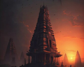 India Temple Sunset #2 Digital Print