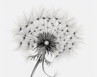 Whispers of Life - Dandelion black and white sketch #4 Digital Print