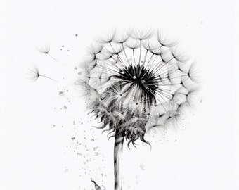 Whispers of Life - Dandelion black and white sketch #1 Digital Print