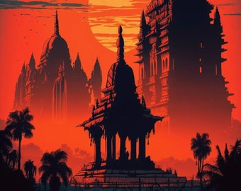 India Temple Sunset #1 Digital Print
