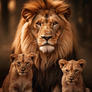 Guardian's Legacy - Male Lion and cubs #1 Digital Print