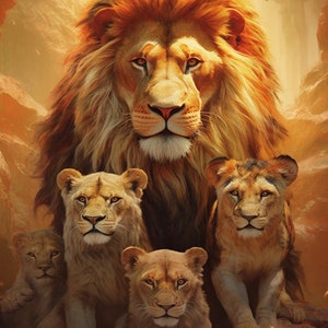 Guardian&#39;s Legacy - Male Lion and cubs #7 Digital Print