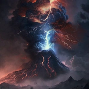 Volcano Eruption lightning storm #1 Digital Print