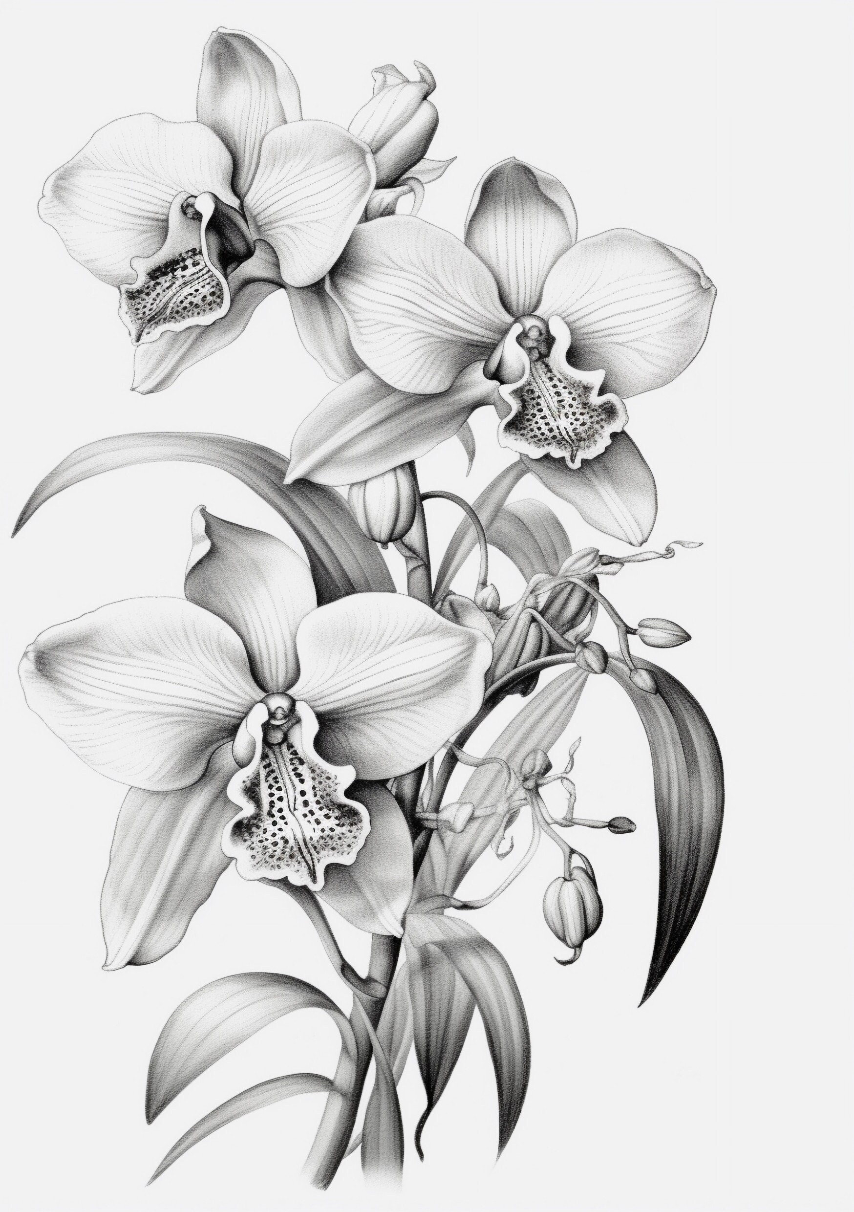 Zygopetalum Orchid - black and white sketch #4 Digital Print