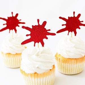 Blood Splatter Cupcake Toppers/Blood Splatter Cupcake Topper/Bloody Birthday Cupake Topper/Halloween Confetti/Halloween Décor/Spooky Décor