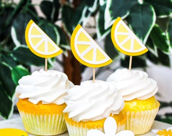 Lemon Cupcake Topper(Non-Glitter)/Tutti Frutti Cupcake Topper/Lemon Birthday Decor/Lemon Bridal Shower Decor/Tutti Frutti Birthday Decor