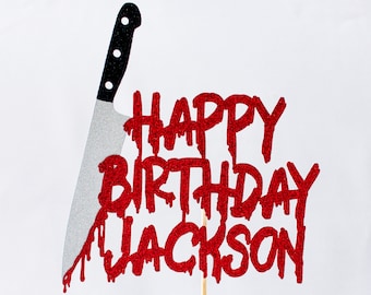 Horror Knife Cake Topper/Horror Cake Topper/Halloween Happy Birthday Cake Topper/Halloween Birthday Cake Topper/Blood Splatter Cake Topper