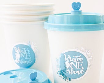Winter ONEderland Cups/Winter ONEderland Hot Chocolate Bar/Snowflakes Cups/Winter Birthday Decorations Boy/Winter Birthday Party Cups
