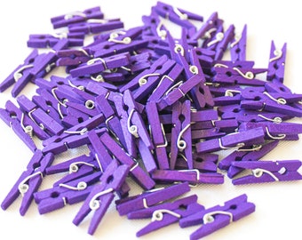 Mini Clothespins/Mini Clothing Pins/Purple Clothespins/1” Clothing Pins/1”Clothespins/Colored Clothespins/Wood Clothespins/Party Décor Pins