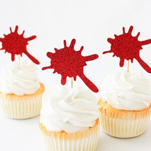 Blood Splatter Cupcake Toppers/Blood Splatter Cupcake Topper/Bloody Birthday Cupake Topper/Halloween Confetti/Halloween Décor/Spooky Décor