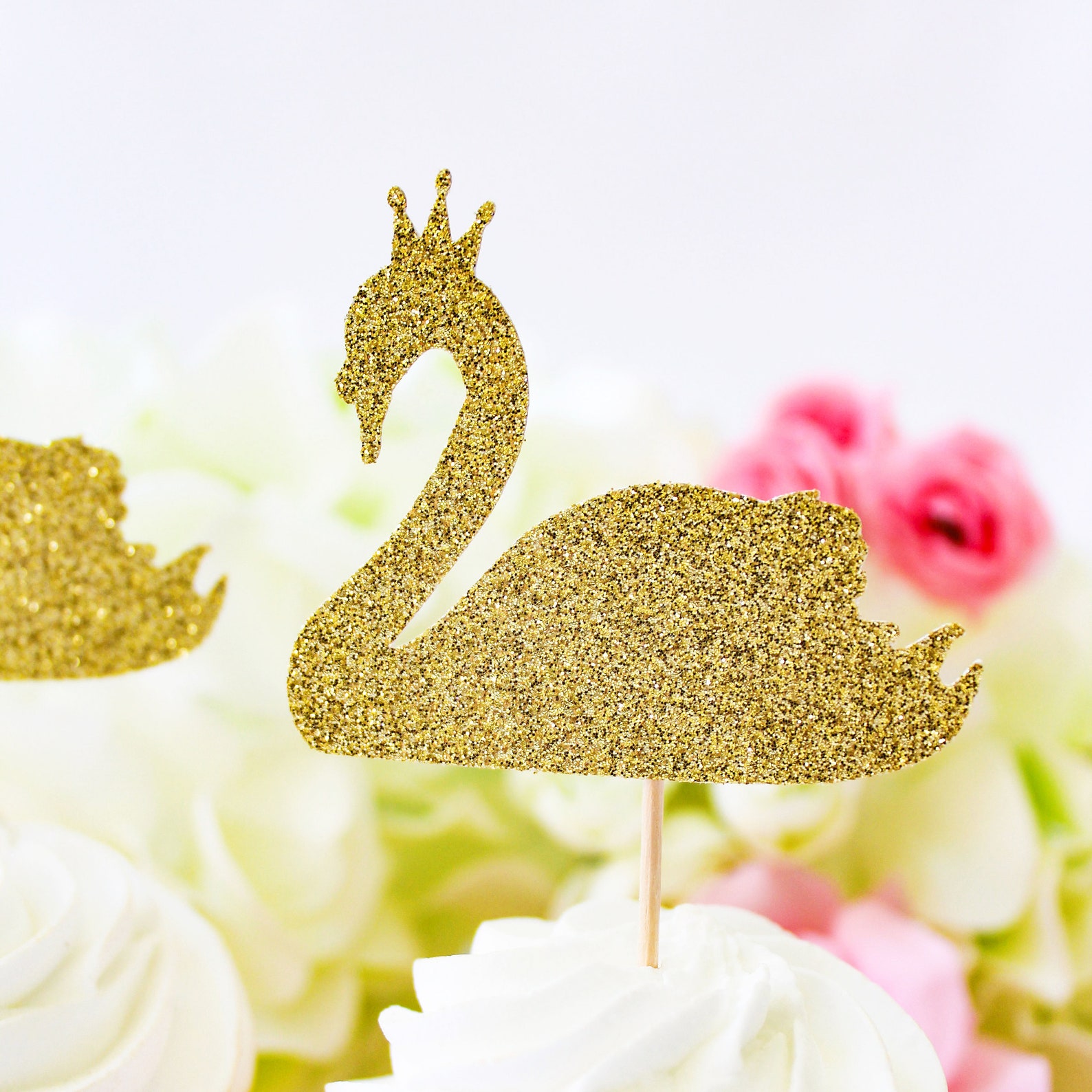 Gold Swan Cupcake Toppers/swan Princess Cupcake Topper/swan Etsy