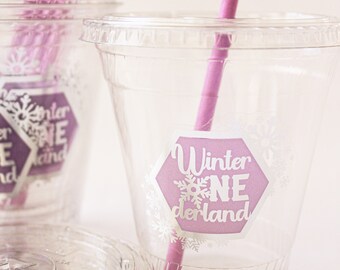 Winter ONEderland Cups/Winter ONEderland Drinking Cups/Snowflakes Cups/Winter Birthday Decorations Girl/Winter Birthday Party Cups