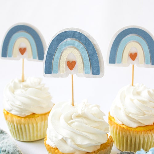 Boy Boho Rainbow Cupcake Toppers Muted Rainbow 1st Birthday Etsy