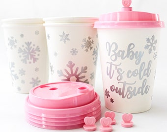 Baby it’s cold outside Cups/Baby it’s cold outside baby shower/Winter ONEderland Hot Chocolate Bar/Winter Onederland Cups/Snowflakes Cups