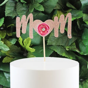 MOM with Beautiful Flower Cake Topper/Mother&#39;s Day Cake Topper/Baby Shower Cake Topper/Flower Cake Topper/Mother To Be Cake Topper
