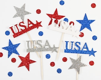 USA with Star Fourth of July/4th of July/Independence Day Cupcake Topper,Centerpiece,Topper-4th of July Party, Fourth of July Decor