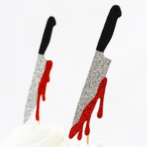 Blood Splatter Cupcake Toppers/Knife Cupcake Toppers/Bloody Birthday Cupcake Toppers/Halloween Cupcake Toppers/Halloween Décor/Spooky Party
